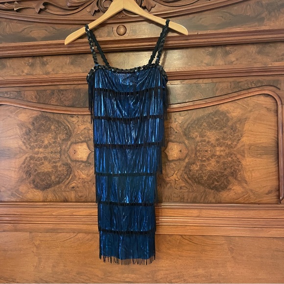 Dresses & Skirts - 🎃 Women’s Flapper Dress Blue Shimmer Black Sequin Form Fitting Mini one size